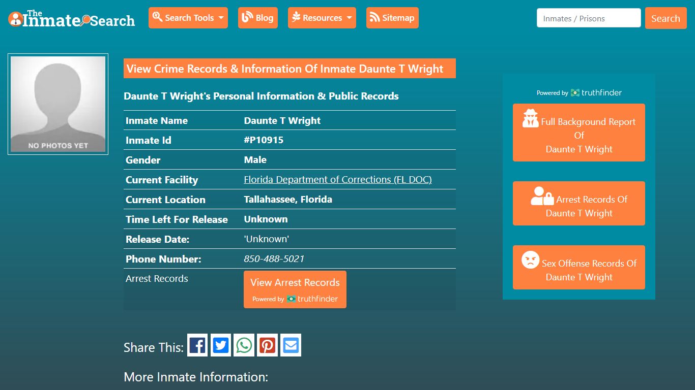 View Crime Records & Information Of Inmate Daunte T Wright